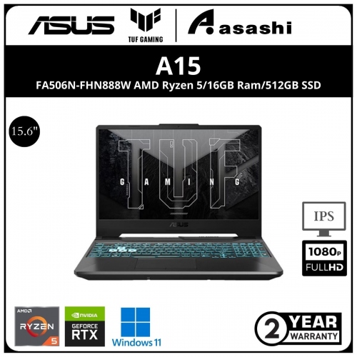 Asus TUF A15 FA506N-FHN888W Gaming Notebook - (AMD Ryzen™ 5 7535HS/16GB DDR5 5600Mhz(1 Extra Slot)/512GB SSD(Extra 1 Sata Slot)/15.6