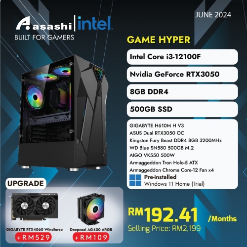 GAME HYPER - Intel® Core™ i3-12100F / ASUS Dual GeForce RTX 3050 OC 6GB GDDR6