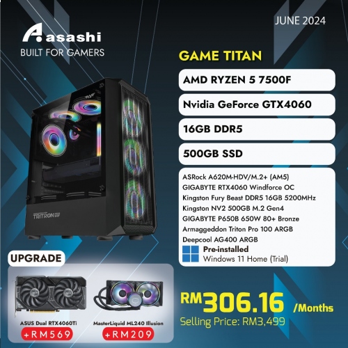 GAME TITAN - AMD Ryzen™ 5 7500F / Gigabyte GeForce RTX4060 WINDFORCE OC 8G