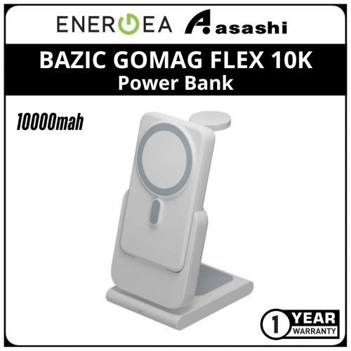 Energea BAZIC GOMAG FLEX 10K, 10000mAH Removable Power Bank with APPLE WATCH and AIRPODS Charging Station - White (1 yrs Limited Hardware Warranty)