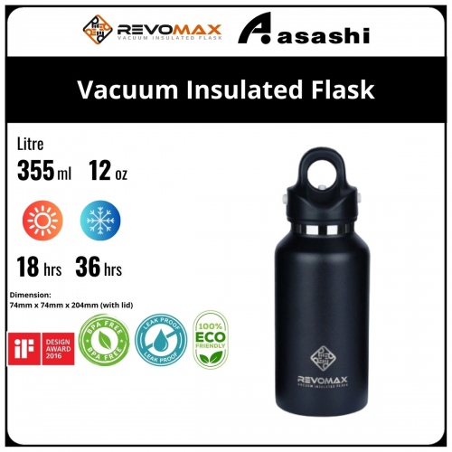 Revomax 355ML / 12oz Vacuum Insulated Flask - Onyx Black