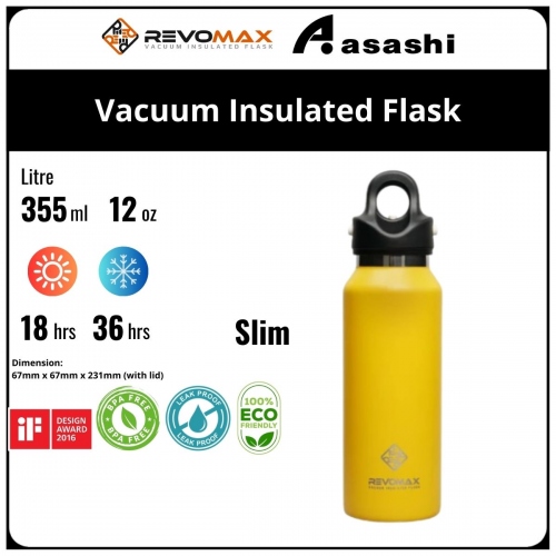 Revomax 355ML / 12oz Slim Vacuum Insulated Flask - Lemon Yellow