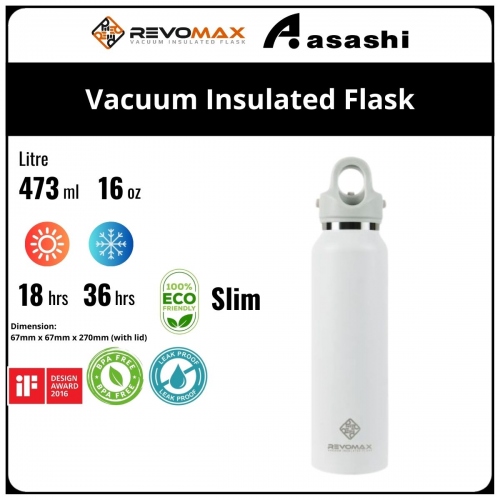 Revomax 473ML / 16oz Slim Vacuum Insulated Flask - Matte White