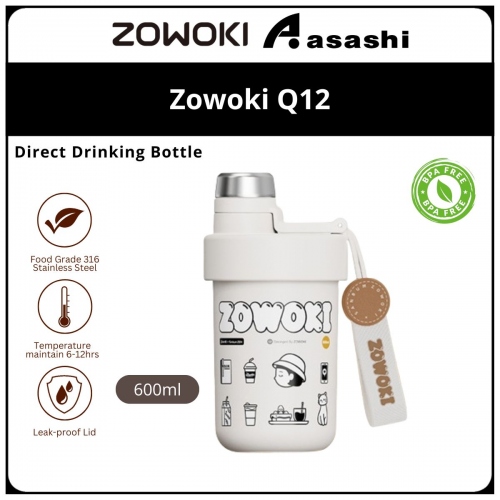 Zowoki Q12-600ml Natural Series Thermos Drinking Bottle - White ART XH