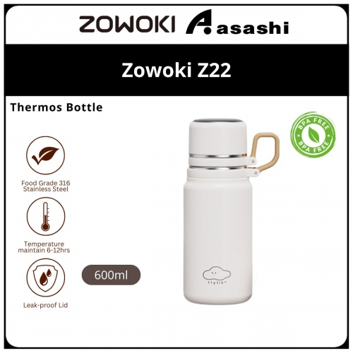 Zowoki Z22-600ml Island Series Thermos Tumbler - White CLOUD