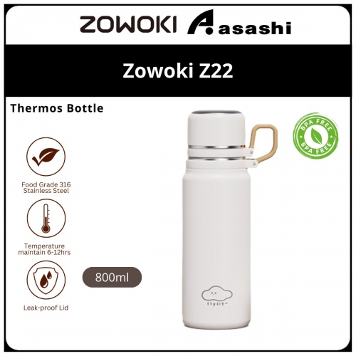 Zowoki Z22-800ml Island Series Thermos Tumbler - White CLOUD