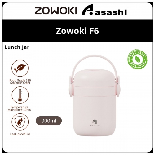 Zowoki F6-900ml Double Layer Lunch Box - Pink XH