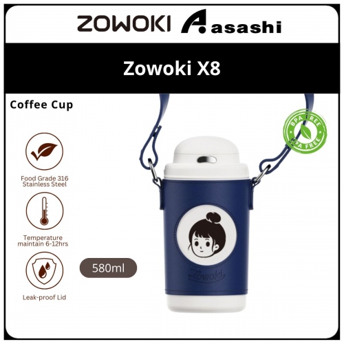 Zowoki X8-580ml Coffee Cup with Straw - Blue XM