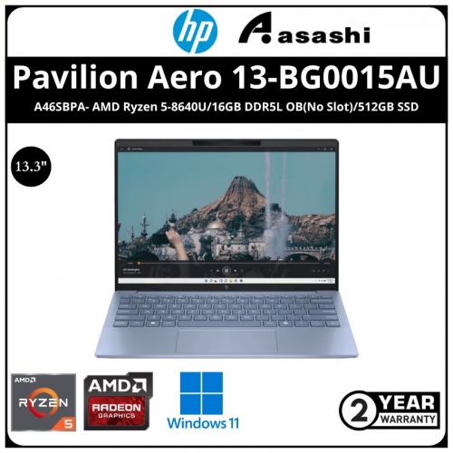 HP Pavilion Aero 13-bg0015AU UltraBook-A46SBPA-(AMD Ryzen 5-8640U/16GB DDR5L OB(No Slot)/512GB SSD/13.3