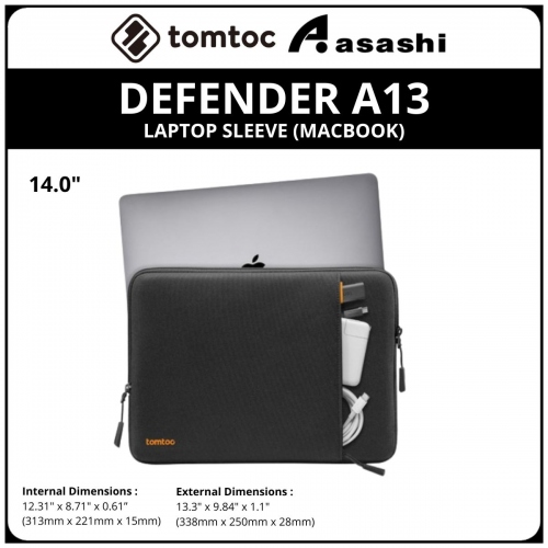 Tomtoc A13D2D1 (Black) DEFENDER A13 14Inch Laptop Sleeve (MACBOOK)