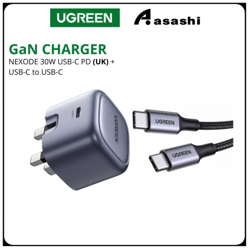 UGREEN NEXODE 30W USB-C PD GAN FAST CHARGER + USB-C TO USB-C CABLE 1M (SPACE GRAY)