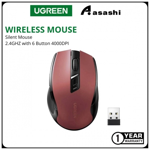 UGREEN WIRELESS SILENT MOUSE MU006 2.4G WITH 6 BUTTON & 4000DPI (Red)