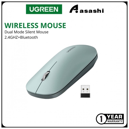 UGREEN DUAL MODE SILENT MOUSE MU001 2.4GHZ+BT SLIM & THIN (Green)