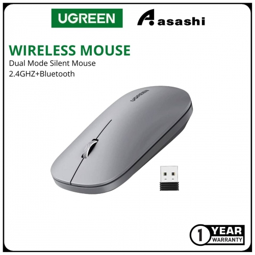 UGREEN DUAL MODE SILENT MOUSE MU001 2.4GHZ+BT SLIM & THIN (Grey)