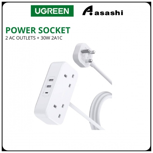 UGREEN DIGINEST POWER STRIP 2 AC OUTLETS + 30W 2A1C (WHITE)