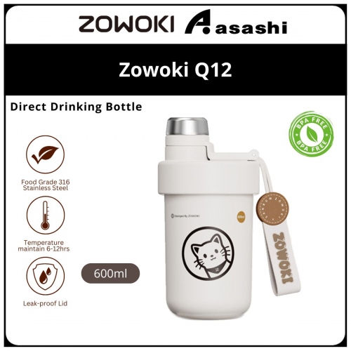 Zowoki Q12-600ml Natural Series Thermos Drinking Bottle - White XMG