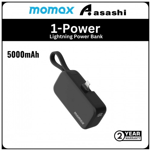 Momax 1-Power Mini 5000mAh Bulit-in Foldable Lightning Connector Power Bank - Black (2Y)