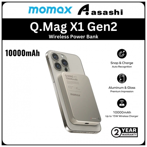 Momax Q.Mag X1 Gen2 10000mAh Magsafe Wireless Power Bank - Titanium (2Y)