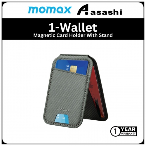 Momax 1-Wallet Magnetic Card Holder With Stand - Grey (1Y)