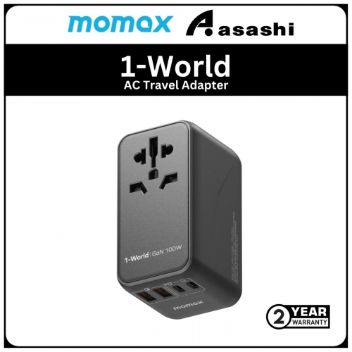 Momax 1-World I Dreamer PD 100W GaN 4 ports + AC Travel l Adapter - Black (2Y)