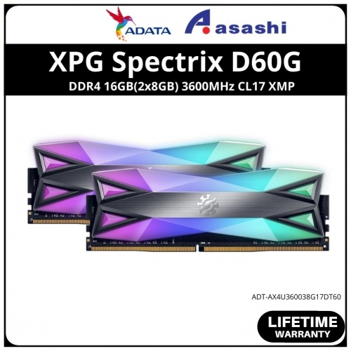 XPG SPECTRIX D60G 16G (2x8) DDR4 3600Mhz CL18 RGB Desktop Memory RAM Kit