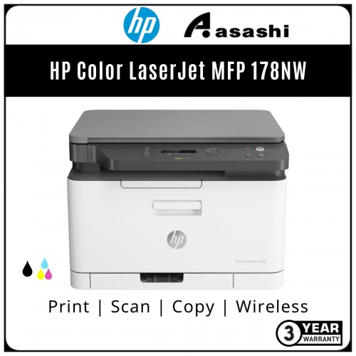 HP Color LaserJet MFP 178NW Printer 4ZB96A - Print,Scan,Copy,LAN,Wireless (Online Warranty Registration 1+2 Yrs)