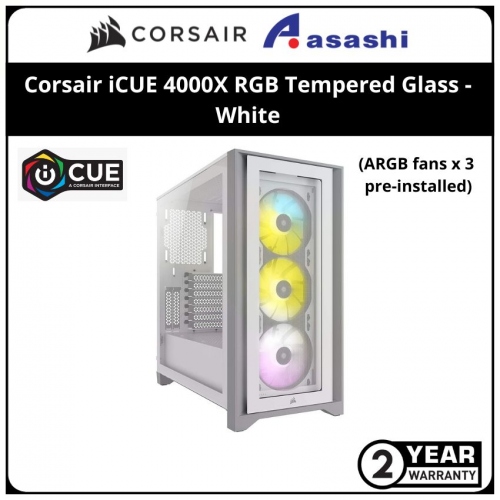 Corsair iCUE 4000X RGB CC-9011205-WW White Steel / Plastic / Tempered Glass  ATX Mid Tower Computer