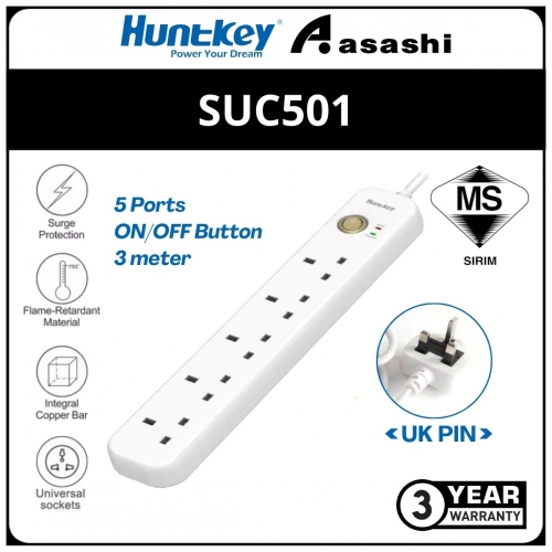 Huntkey SUC501 5UKSocket Surge Protector (3 yrs Limited Hardware Warranty)