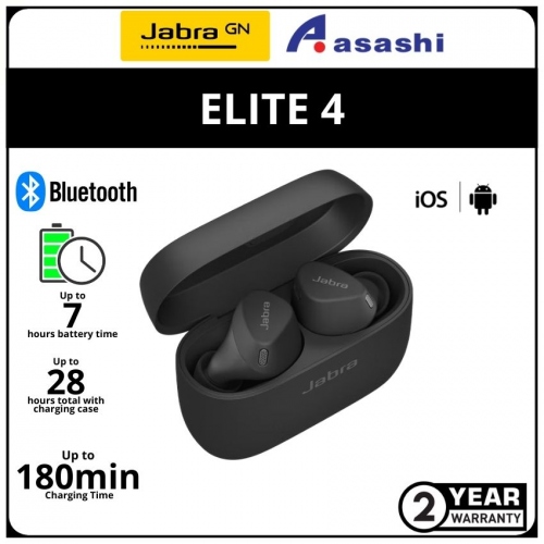 Jabra Elite 4 Active True Wireless Earbud - Black (2 yrs Limited Hardware Warranty)