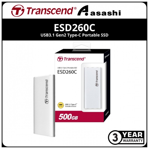 Transcend ESD260C 500GB USB3.1 Gen2 Type-C Portable SSD - TS500GESD260C (Up to 520MB/s Read Speed,460MB/s Write Speed)