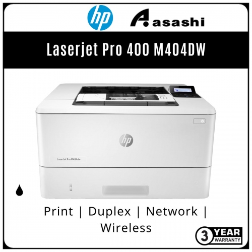 HP Laserjet Pro 400 M404DW Printer (Print/Dulplex/Network/Wireless/41ppm/256MB/80k Duty Cycle/3yrs Warranty)