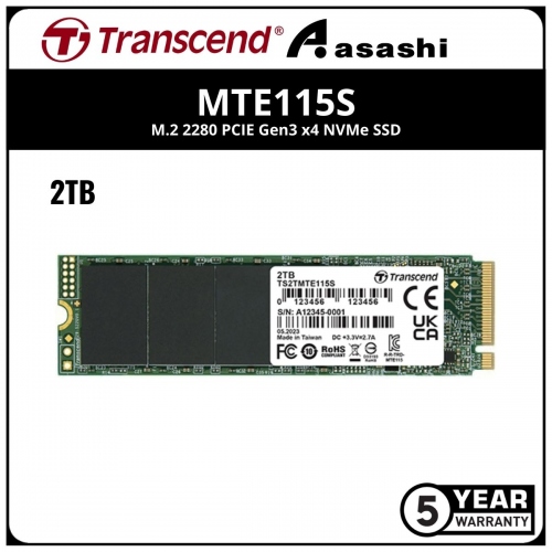 Transcend MTE115S 2TB M.2 2280 PCIE Gen3 x4 NVMe SSD -TS2TMTE115S (Up to 3200MB/s Read & 1900MB/s Write)