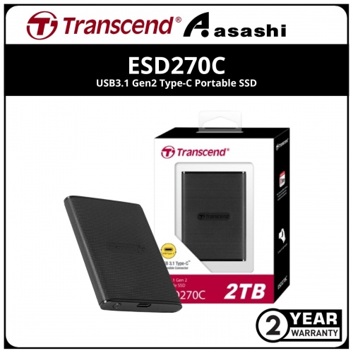 Transcend ESD270C 2TB USB3.1 Gen2 Type-C Portable SSD - TS2TESD270C (Up to 520MB/s Read Speed,460MB/s Write Speed)