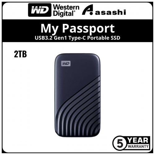 WD My Passport Blue 2TB USB3.2 Gen1 Type-C Portable SSD (Up to 1050MB/s Read Speed & 1000MB/s Write Speed)