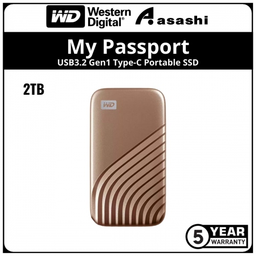 WD My Passport Gold 2TB USB3.2 Gen1 Type-C Portable SSD (Up to 1050MB/s Read Speed & 1000MB/s Write Speed)