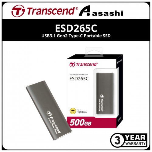 Transcend ESD265C 500GB USB3.1 Gen2 Type-C Portable SSD - TS500GESD265C (Up to 1050MB/s Read Speed,950MB/s Write Speed)