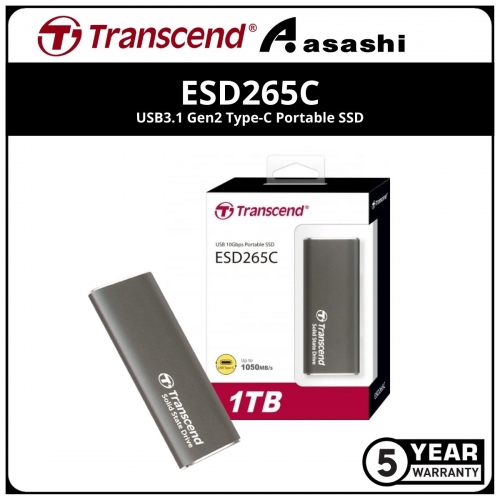 Transcend ESD265C 1TB USB3.1 Gen2 Type-C Portable SSD - TS1TESD265C (Up to 1050MB/s Read Speed,950MB/s Write Speed)