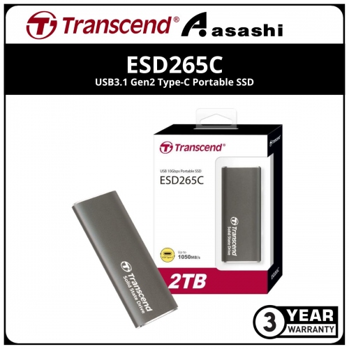 Transcend ESD265C 2TB USB3.1 Gen2 Type-C Portable SSD - TS2TESD265C (Up to 1050MB/s Read Speed,950MB/s Write Speed)