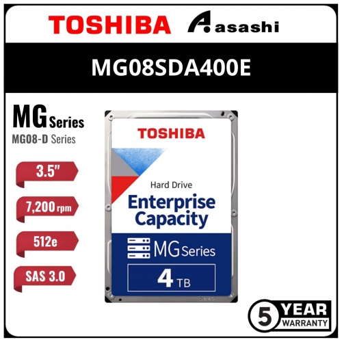Toshiba 4TB 7200rpm SAS 512e Enterprise Internal Harddisk (MG08SDA400E)