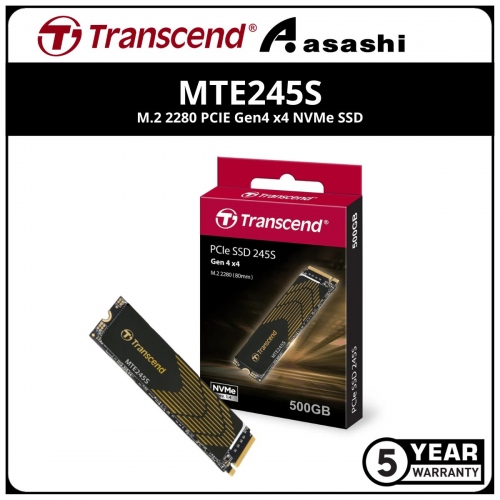 Transcend MTE245S 500GB M.2 2280 PCIE Gen4 x4 NVMe SSD - TS500GMTE245S (Up to 5300MB/s Read & 4600MB/s Write)