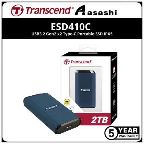 Transcend ESD410C 2TB USB3.2 Gen2 x2 Type-C Portable SSD with IPX5 - TS2TESD410C (Up to 2000MB/s Read Speed,2000MB/s Write Speed)