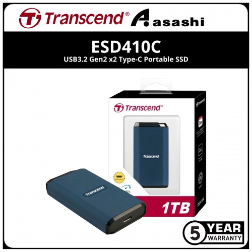 Transcend ESD410C 1TB USB3.2 Gen2 x2 Type-C Portable SSD IPX5 - TS1TESD410C (Up to 2000MB/s Read Speed,2000MB/s Write Speed)