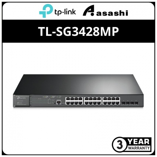 TP-Link TL-SG3428MP (T2600G-28MPS) JetStream™ 24-Port Gigabit PoE+ L2 Managed Switch, 24 gigabit RJ45 ports including 4 SFP ports