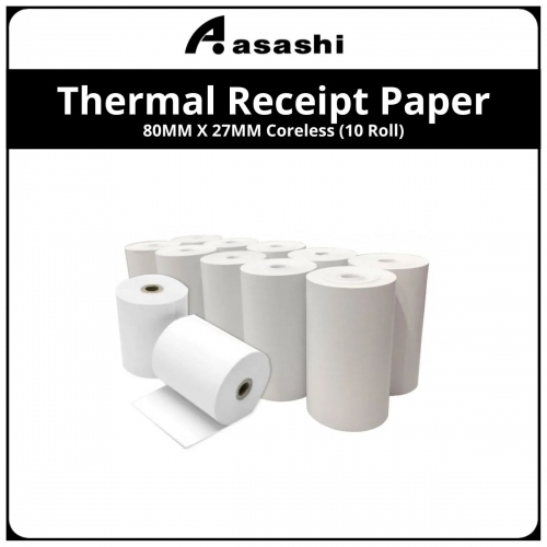 Thermal Receipt Paper 80MM x 27m(Coreless)(10 Roll)