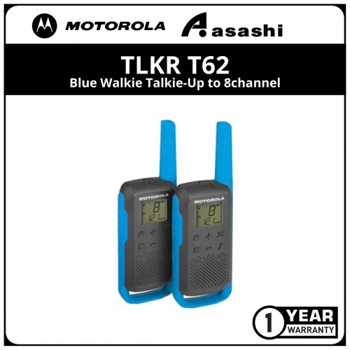 Motorola TLKR T62-Blue Walkie Talkie-Up to 8channel (1 yrs Limited Hardware Warranty/Adapter,Battery 3 month Limited Hardware Warranty)