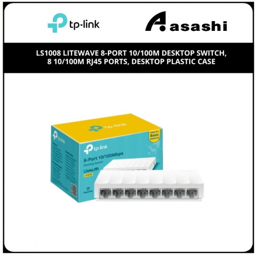 TP-Link LS1008 LiteWave 8-Port 10/100M Desktop Switch, 8 10/100M RJ45 Ports, Desktop Plastic Case