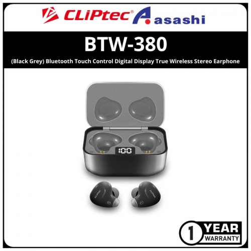 CLiPtec BTW-380 (Black Grey) Bluetooth Touch Control Digital Display True Wireless Stereo Earphone