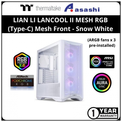 LIAN LI LANCOOL II MESH RGB (Type-C) Mesh Front ATX Casing (3x ARGB Fans) - Snow White