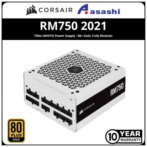 Corsair RM750 2021 750w (WHITE) Power Supply - 80+ Gold, Fully Modular, 10 Years Warranty
