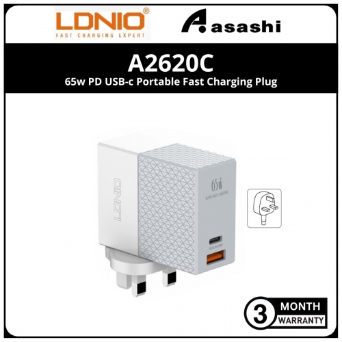 LDNIO A2620C 65w PD USB-c Portable Fast Charging Plug (3 months Limited Hardware Warranty)